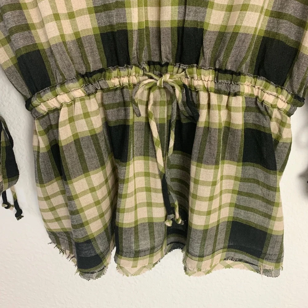 Free People Pacific Dawn Black Plaid Top Sz S